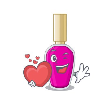 Sevimli pembe bir oje, karikatür tasarımı. Kocaman bir kalp taşıyor.