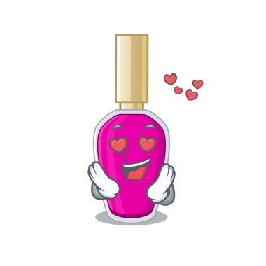 Tutkulu pembe tırnak cilası çizgi film maskotu konsepti aşık gözlere sahiptir.