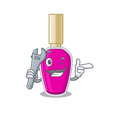 Tamirci olarak çalışan pembe tırnak cilası karikatür tasarımı.