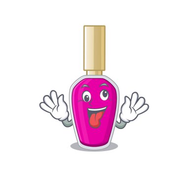 Pembe ojeli bir maskot tasarımı. Komik, çılgın bir yüzü var.