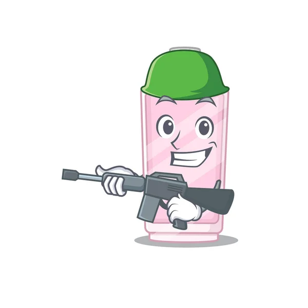A charming army perfume cartoon picture style having a machine gun — Stock Vector