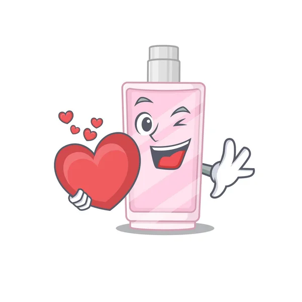 Un adorable estilo de diseño de caricatura de perfume que sostiene un gran corazón — Archivo Imágenes Vectoriales