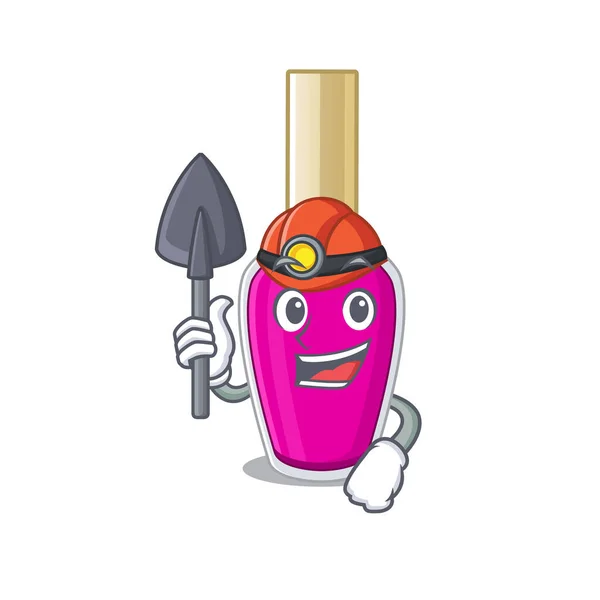 粉红指甲油卡通形象设计作为一个矿工与工具和头盔 — 图库矢量图片