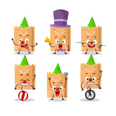 Çeşitli sirk gösterileri olan market çantasının çizgi film karakteri.