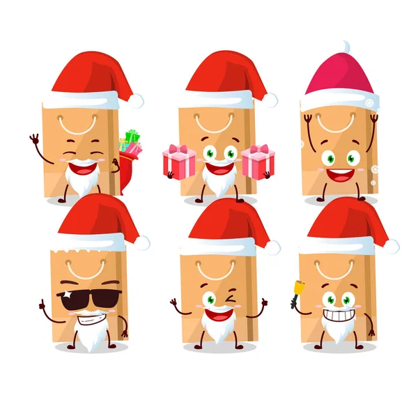 Emoticons de Papai Noel com personagem de desenho animado saco de supermercado — Vetor de Stock