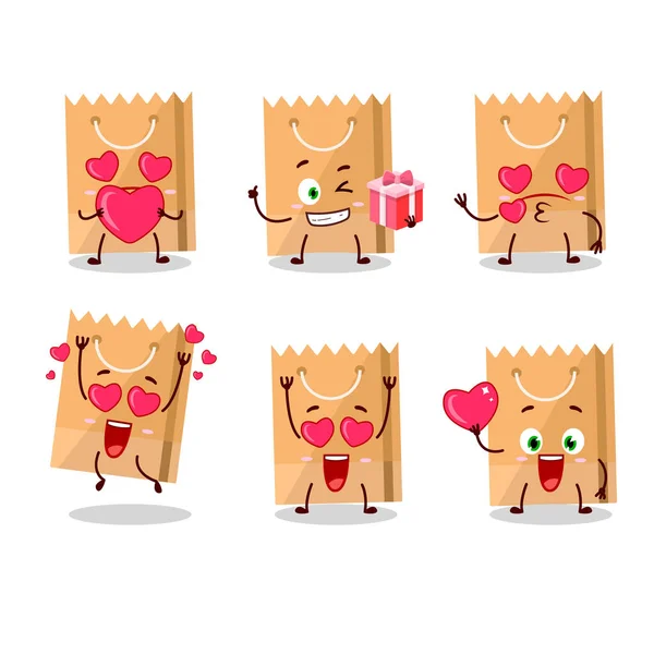 Saco de supermercado personagem de desenho animado com amor bonito emoticon —  Vetores de Stock