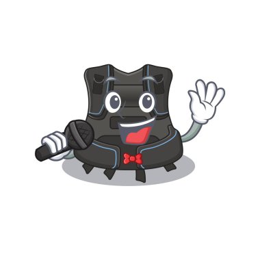 Dalgıçlık dengeleyicisinin karikatür karakteri mikrofonla şarkı söylemekten mutlu