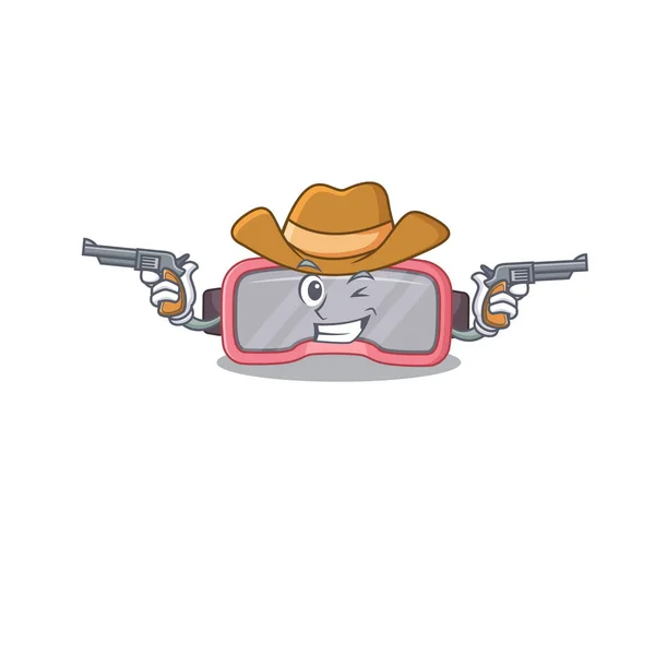A wise cowboy of vr glasses Cartoon design with guns — Stock Vector