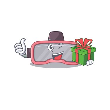 Büyük bir hediye kutusu olan VR gözlükleri çizgi film karakteri konsepti