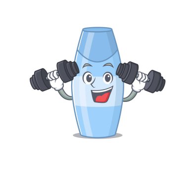 Kas şampuanı maskot tasarımı. Egzersiz sırasında koltuk değnekleriyle. Vektör illüstrasyonu