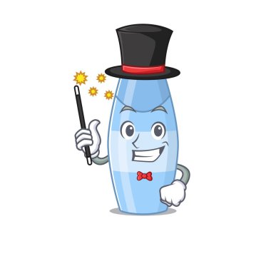 Şampuan karikatür tasarım tarzında zeki bir sihirbaz. Vektör illüstrasyonu