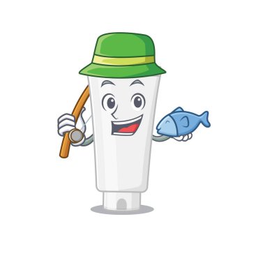 Duş jelinin çizgi film dizayn tarzı balığa gider. Vektör illüstrasyonu