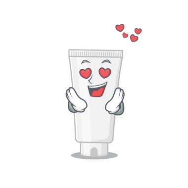 Tutkulu bir duş jeli çizgi film maskotu konsepti aşık gözlere sahiptir. Vektör illüstrasyonu