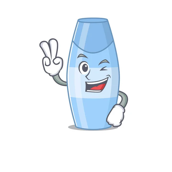 Joyful Shampoo Cartoon Mascot Style Show Two Fingers Pose Vector — Stock Vector