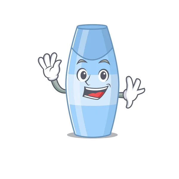 Charismatic Shampoo Mascot Design Concept Smiling Waving Hand Vector Illustration — Stock Vector