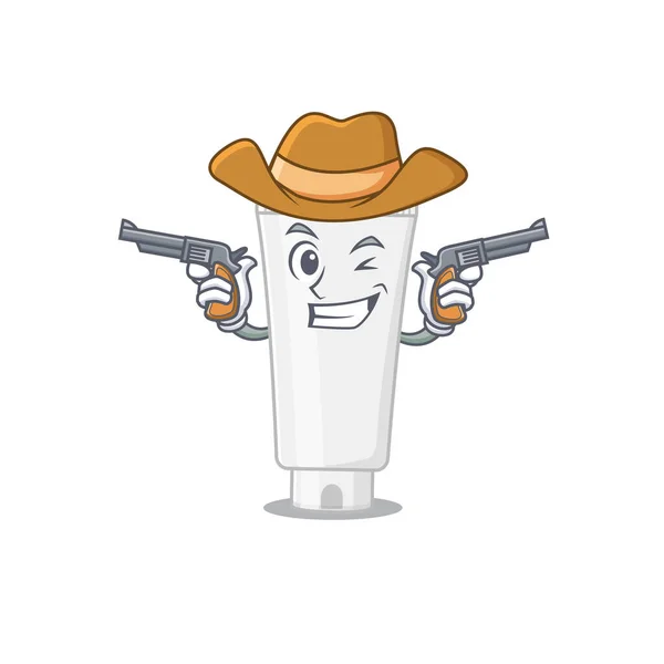 Een Wijze Cowboy Van Douchegel Cartoon Ontwerp Met Geweren Vectorillustratie — Stockvector