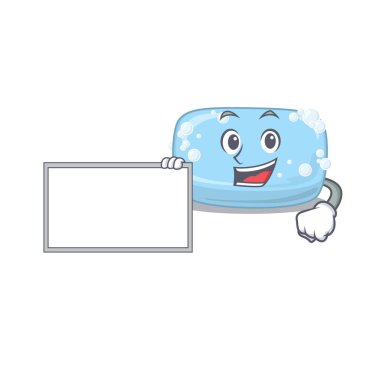 Beyaz tahta tutan çizgi film karakteri tarzı sabun. Vektör illüstrasyonu