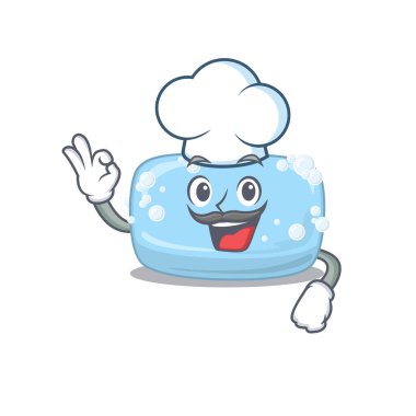 Sabun şefi çizim stili, sembolik şef şapkası takıyor. Vektör illüstrasyonu