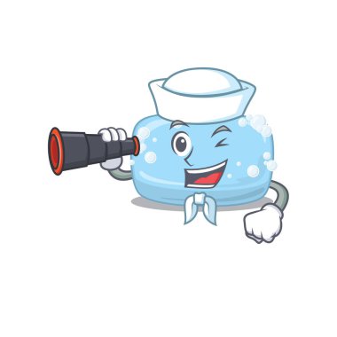 Dürbünlü sabun denizcisinin karikatür tasarımı. Vektör illüstrasyonu