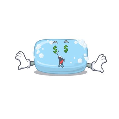 Mutlu zengin çizgi film konsepti para gözlü sabun. Vektör illüstrasyonu