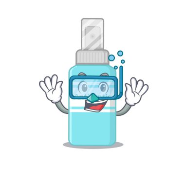 Antiseptik maskot tasarımı dalış gözlükleriyle yüzer