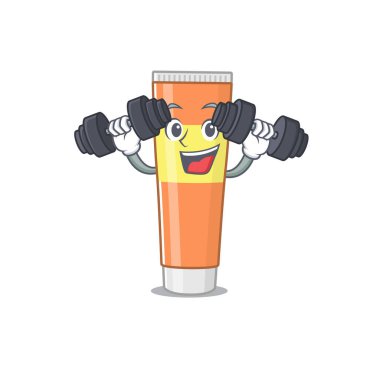 Egzersiz sırasında koltuk değnekleriyle kas macunu maskotu tasarımı