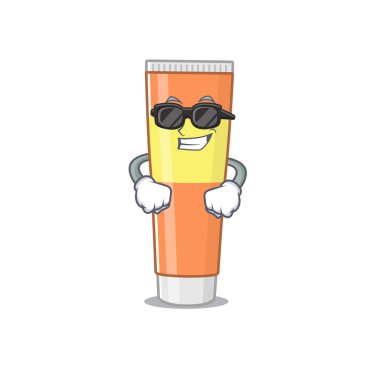 Şık siyah gözlük takan harika bir diş macunu çizgi film karakteri.