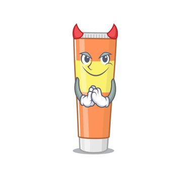 Cadılar Bayramı gecesi şeytan çizgi film karakteri gibi giyinmiş diş macunu.