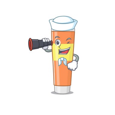 Dişmacunu denizcisinin dürbünlü bir karikatür tasarımı