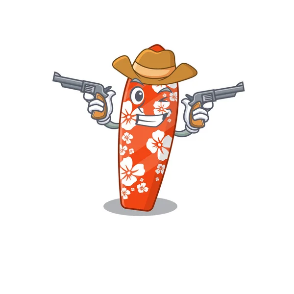 Ein weiser Cowboy im Surfbrett-Cartoon-Design mit Gewehren — Stockvektor