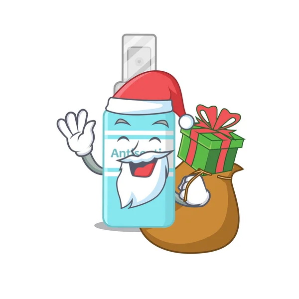 크리스마스 선물로 제공되는 살균 방지용 산타의 만화 디자인 — 스톡 벡터