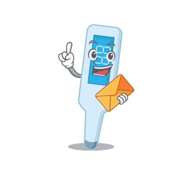 Neşe dolu dijital termometrik karikatür tasarımı bir zarf içeriyor.