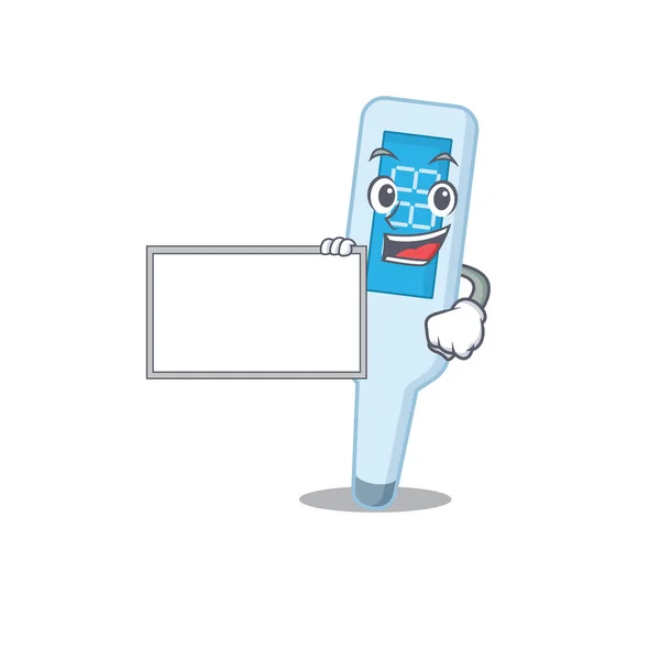 Personaje de dibujos animados estilo de termómetro digital sosteniendo una pizarra blanca — Archivo Imágenes Vectoriales