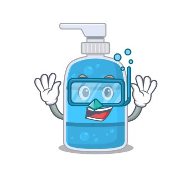 El yıkama jeli maskot tasarımı dalış bardaklarıyla yüzer