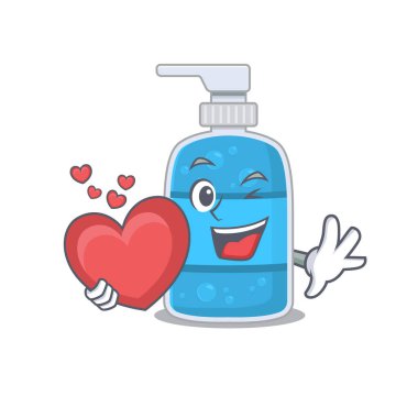 Tatlı bir el yıkama jeli çizgi film karakteri gibi büyük bir kalp taşıyor.