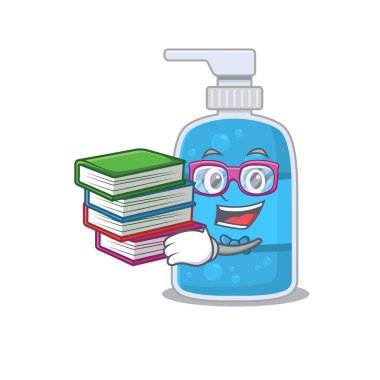 El yıkama jeli maskot tasarımındaki çalışkan bir öğrenci birçok kitap okudu.