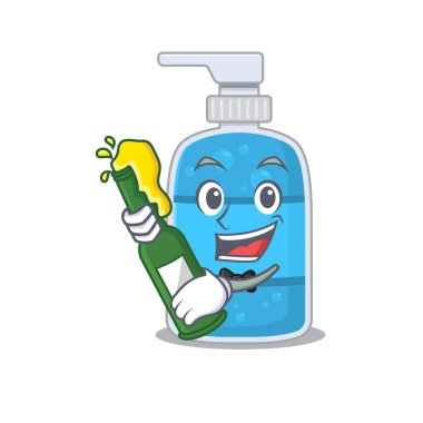 karikatür tasarımı konsepti el yıkama jeli şerefe bira şişesiyle