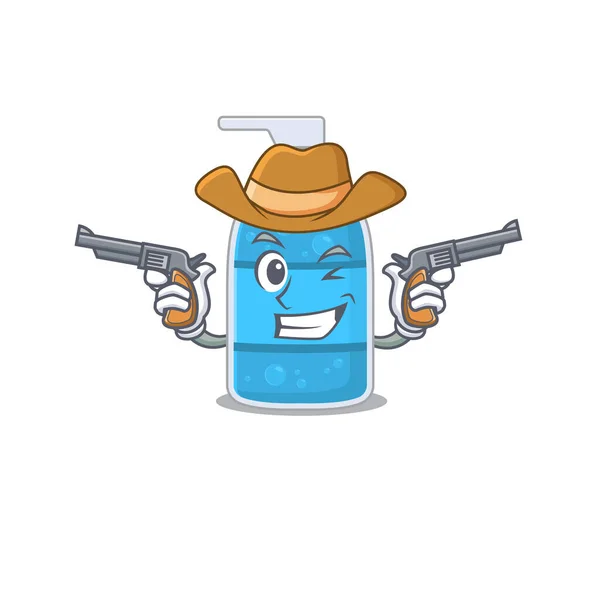 Personagem de desenho animado cowboy de gel de lavagem de mão com armas —  Vetores de Stock