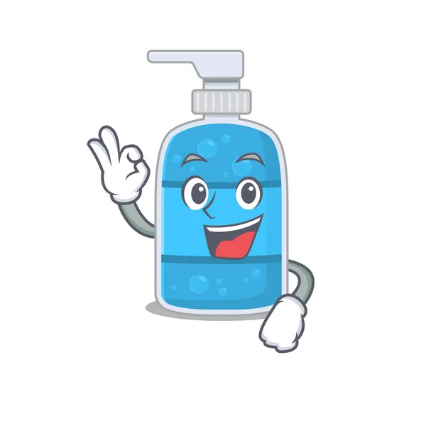 Hand wash gel mascot design style showing Okay gesture finger — Stock Vector