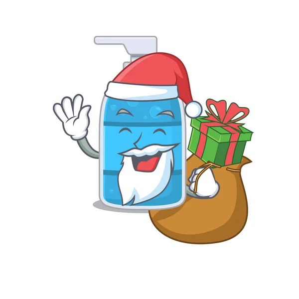 Мультфильм дизайн геля для мытья рук Санта с рождественским подарком — стоковый вектор