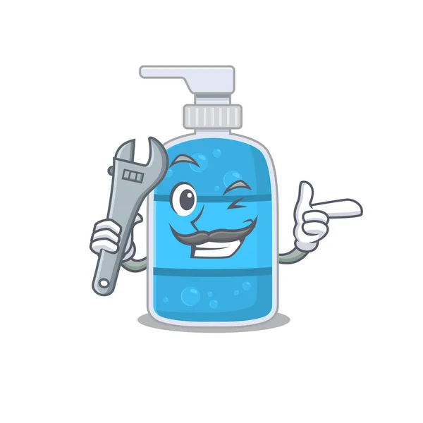 作为机械师工作的洗手凝胶的漫画 — 图库矢量图片