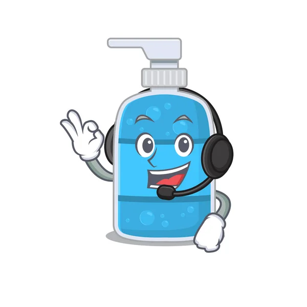 A stunning hand wash gel mascot character concept wearing headphone — Stock Vector
