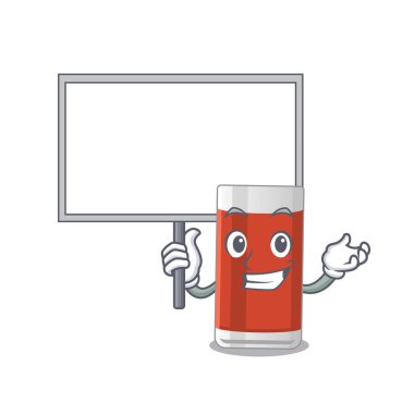 Bir bardak elma suyu maskot tasarımı bir tahta getirir. Vektör illüstrasyonu