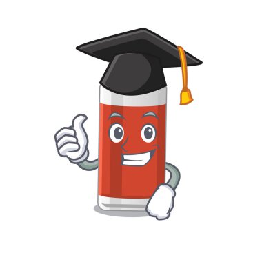 Mezuniyet töreni için şapkalı bir bardak elma suyu karikatür tasarımı. Vektör illüstrasyonu