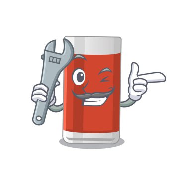 Tamirci olarak çalışan bir bardak elma suyu karikatürü tasarımı. Vektör illüstrasyonu