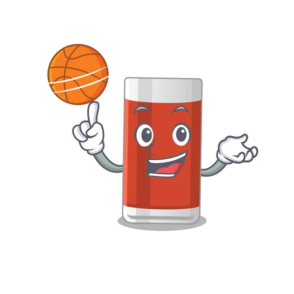 Een Atletisch Glas Van Appelsap Cartoon Mascotte Ontwerp Met Basketbal — Stockvector