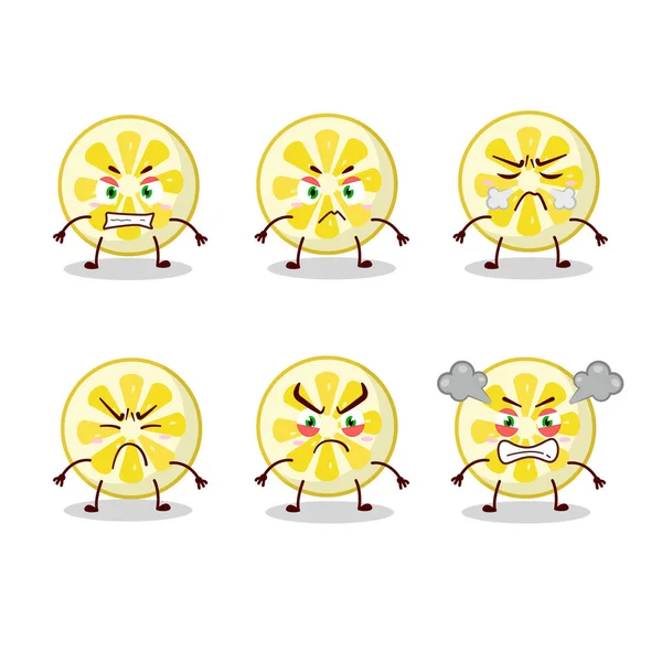 Lemon slice personagem de desenho animado com várias expressões irritadas —  Vetores de Stock