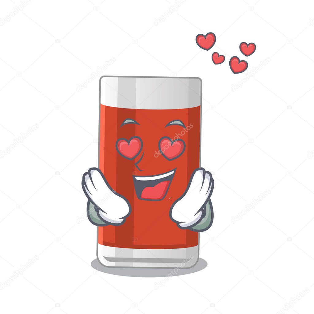 A passionate glass of apple juice cartoon mascot concept has a falling in love eyes. Vector illustration