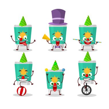 Çeşitli sirk gösterileri olan güneş kreminin çizgi film karakteri