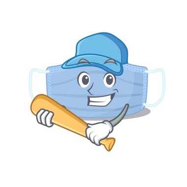 Beyzbol oynayan çekici cerrahi maske karikatür karakteri